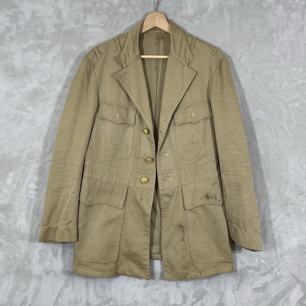 Vintage WW2 US Navy Tan Canvas Working Uniform Jacket 1940s True Sailor 36/38